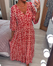 Demelza - Robe longue rouge à motif imprimé