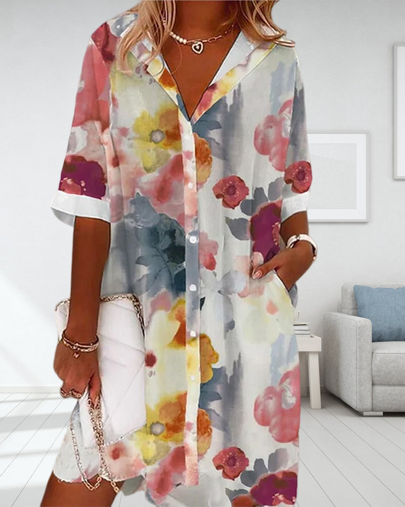 Whitley - Robe chemise ample à manches mi-longues