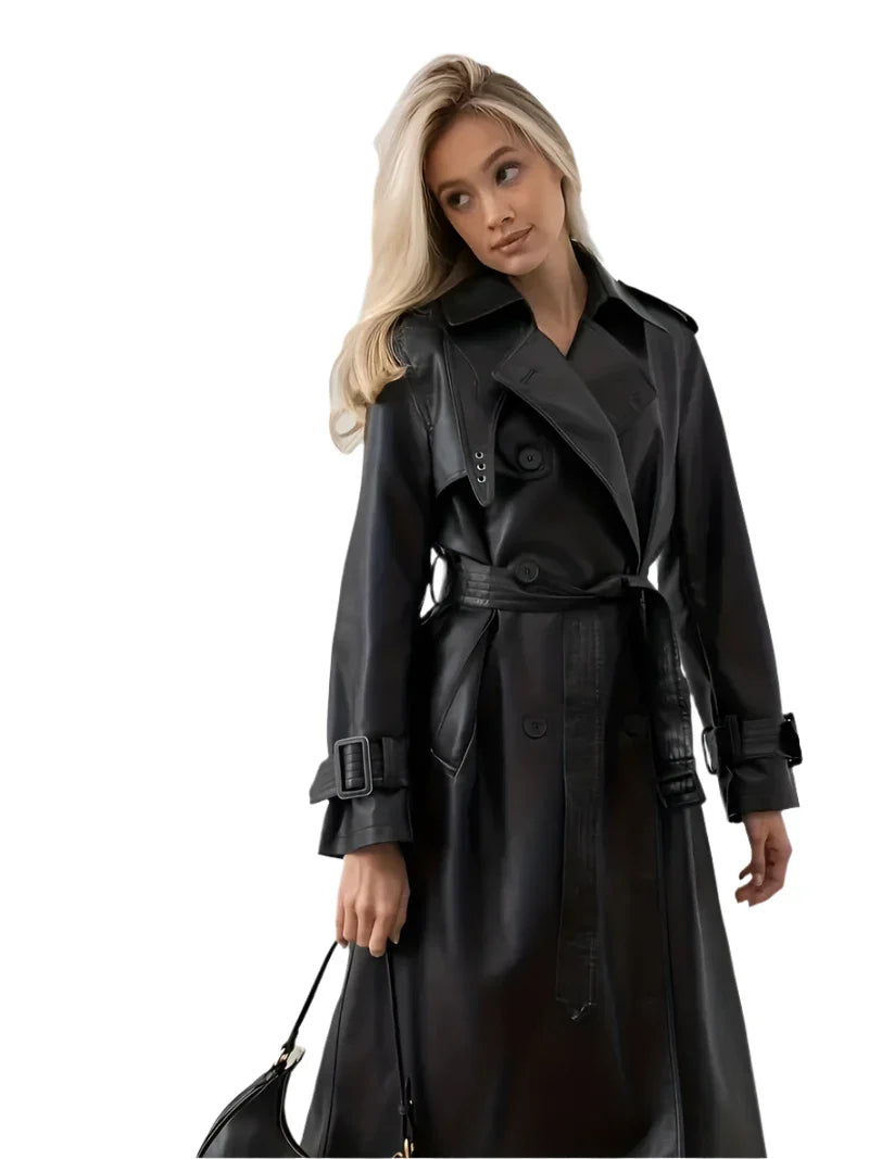 Merla - Veste trench en cuir avec ceinture