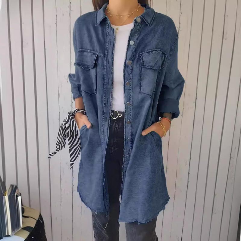 Mira - Chemise Manteau Confortable à Revers en Imitation Denim pour Femme