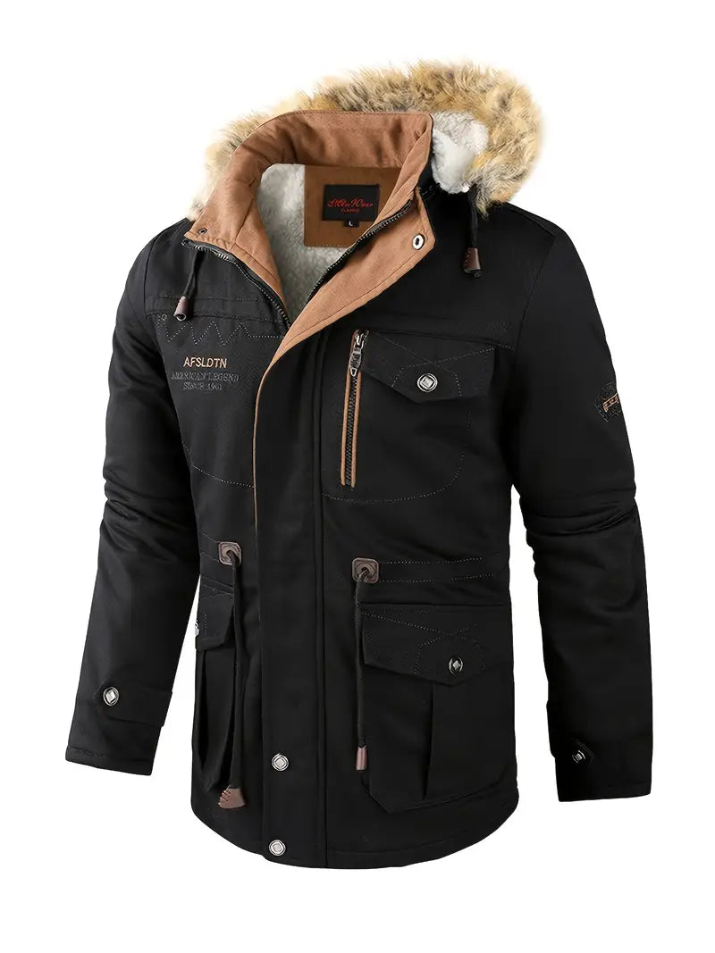 Yvor - Parka coupe-vent pour hommes avec capuche en polaire et fausse fourrure