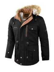 Yvor - Parka coupe-vent pour hommes avec capuche en polaire et fausse fourrure