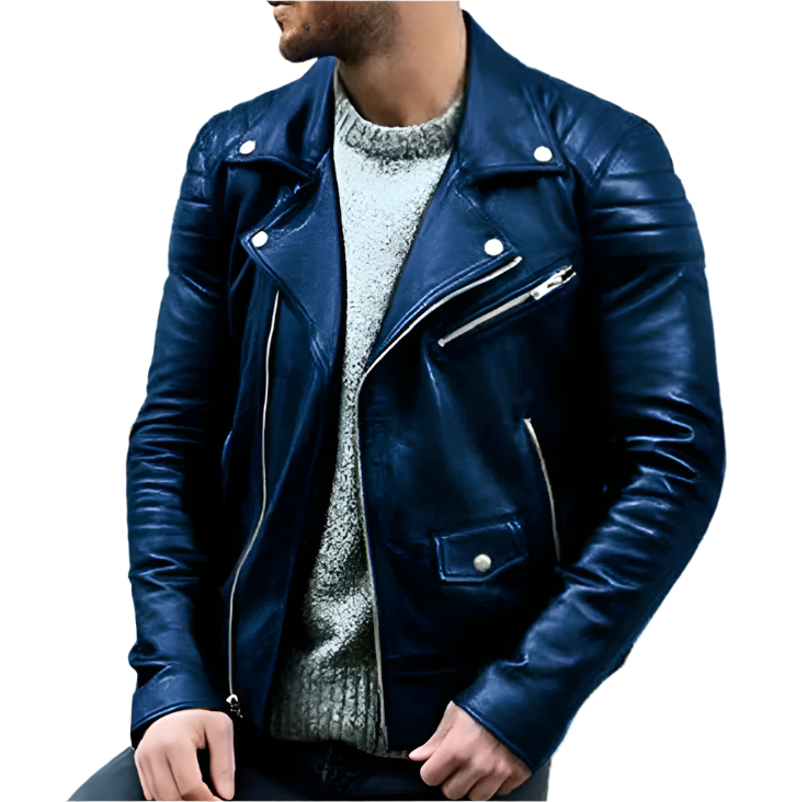 Hughie - Veste en cuir pour homme de style motard, durable et à la mode.