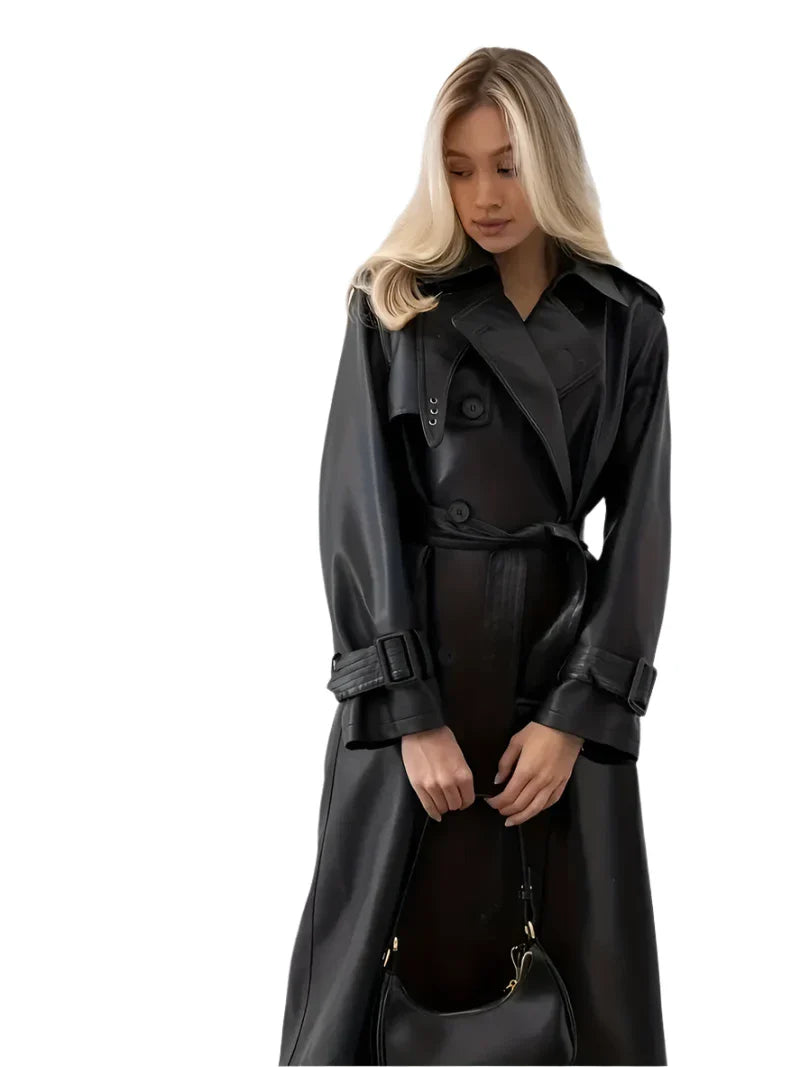 Merla - Veste trench en cuir avec ceinture