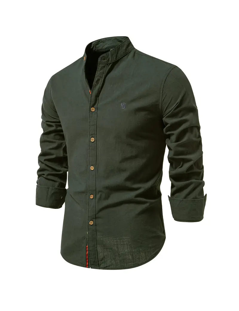 Elias - Chemise pour homme en lin de qualité supérieure avec patte de boutonnage