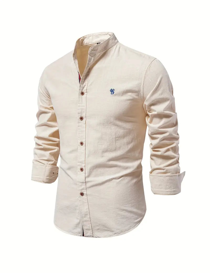 Elias - Chemise pour homme en lin de qualité supérieure avec patte de boutonnage