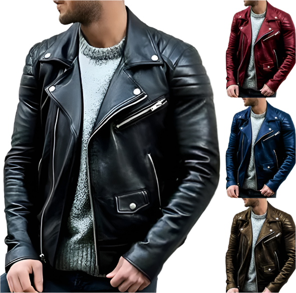 Hughie - Veste en cuir pour homme de style motard, durable et à la mode.