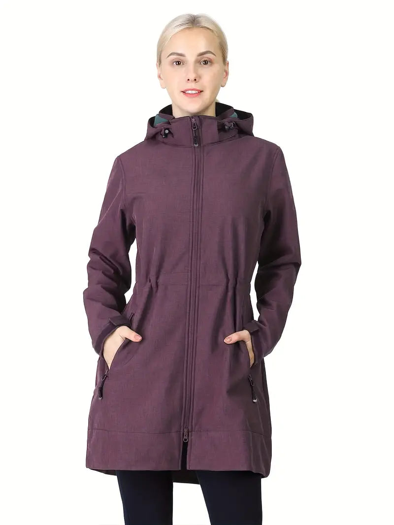 Zelina - Imperméable long à capuche avec poches pour femmes - Imperméable et coupe-vent