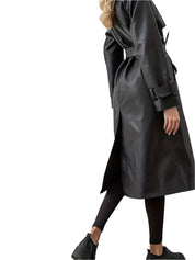 Merla - Veste trench en cuir avec ceinture