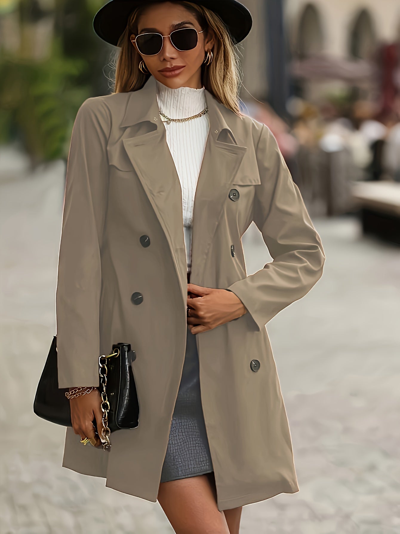 Linnea - Trench-coat solide avec double rangée de boutons