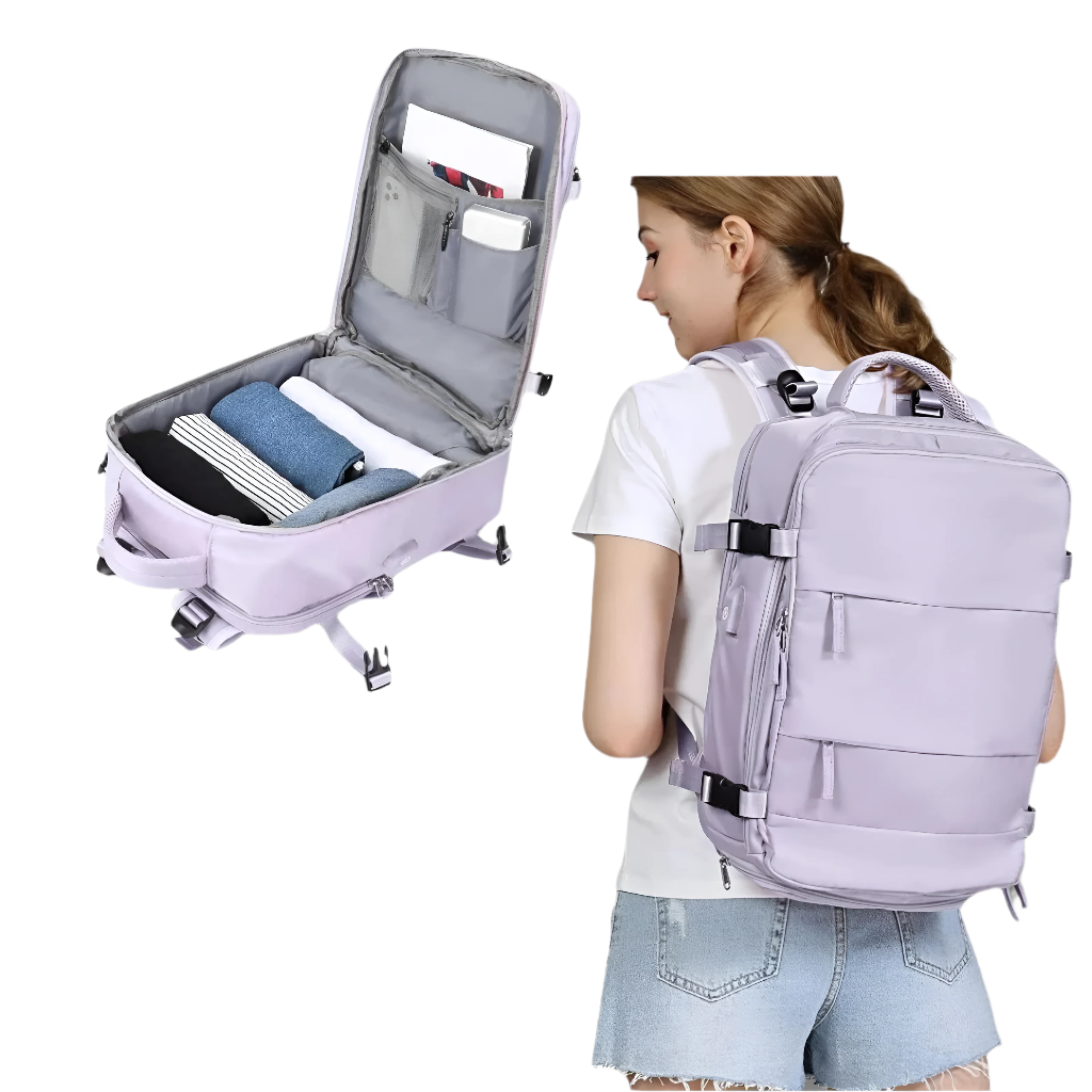 Sasha - Un sac à dos de voyage avec connecteur de charge USB et beaucoup d'espace de rangement