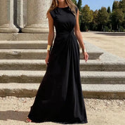 Seraphina - Robe longue élégante à manches longues avec revers et col en V de couleur unie pour les femmes