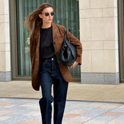 Molly - Blazer à revers en daim marron, chic et chaud