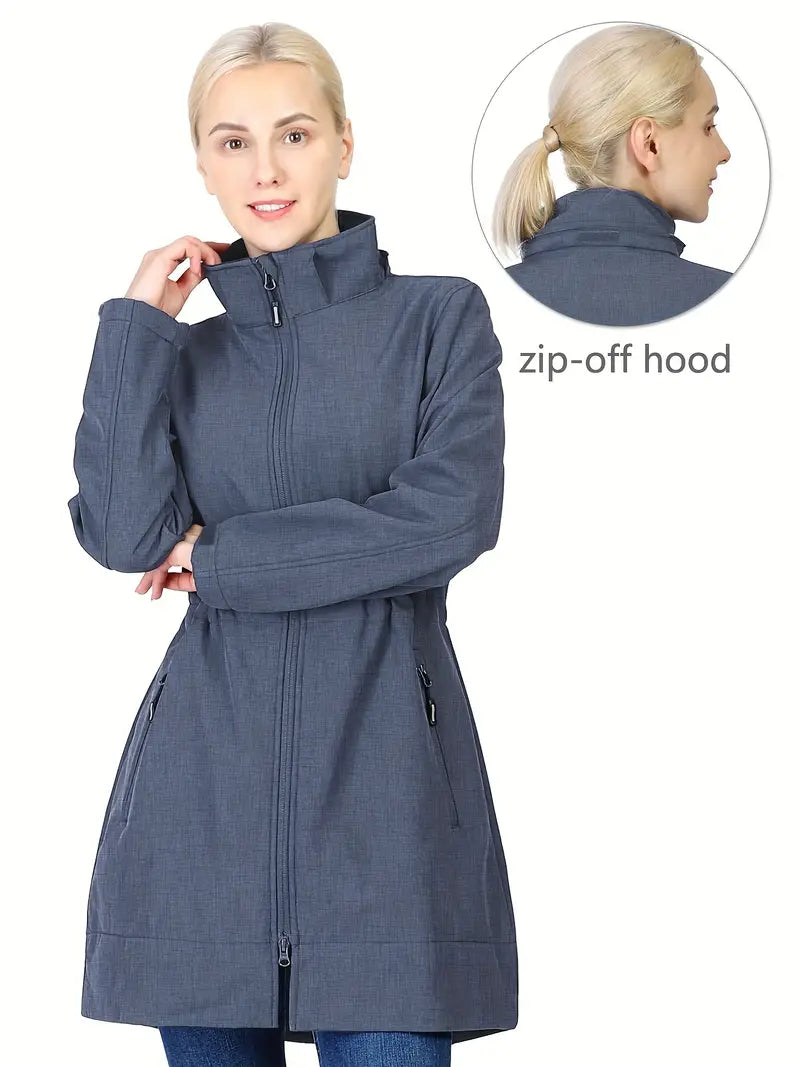 Zelina - Imperméable long à capuche avec poches pour femmes - Imperméable et coupe-vent