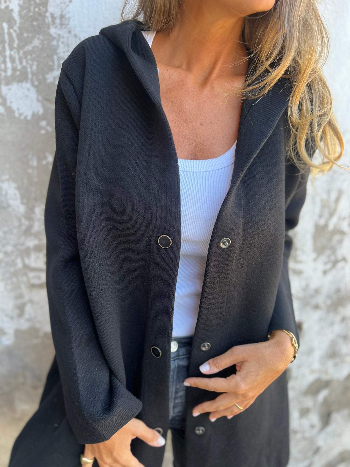 Aveline - Blazer décontracté à simple boutonnage met capuchon