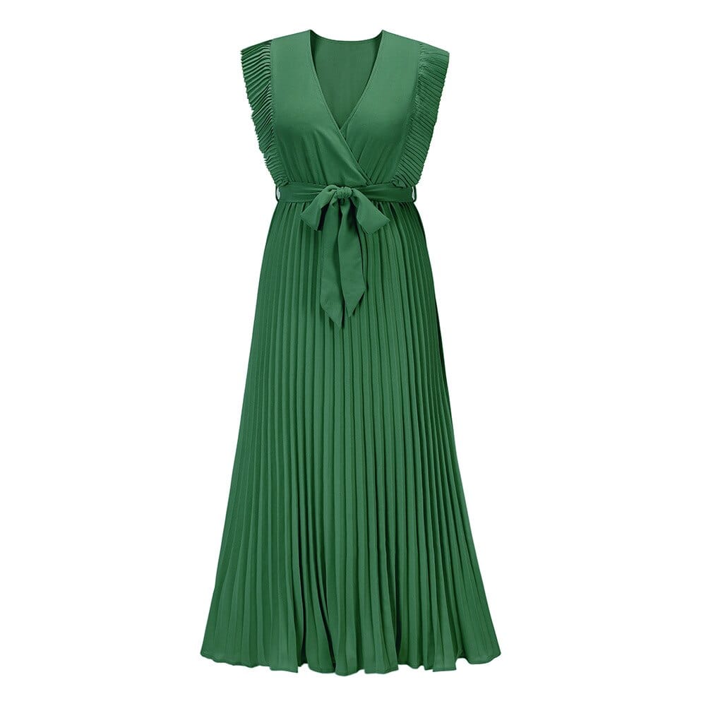 Arabella - Robe bohème verte à col en V pour femme