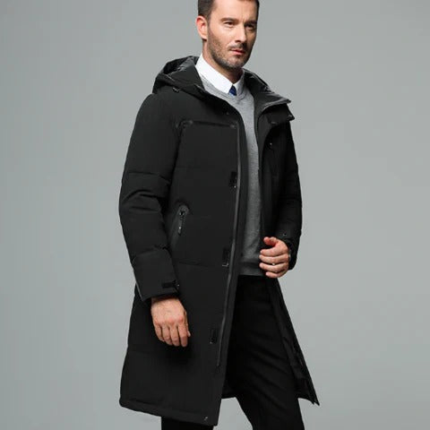 Timothy - Veste longue d'hiver matelassée de luxe avec fermeture éclair pour hommes