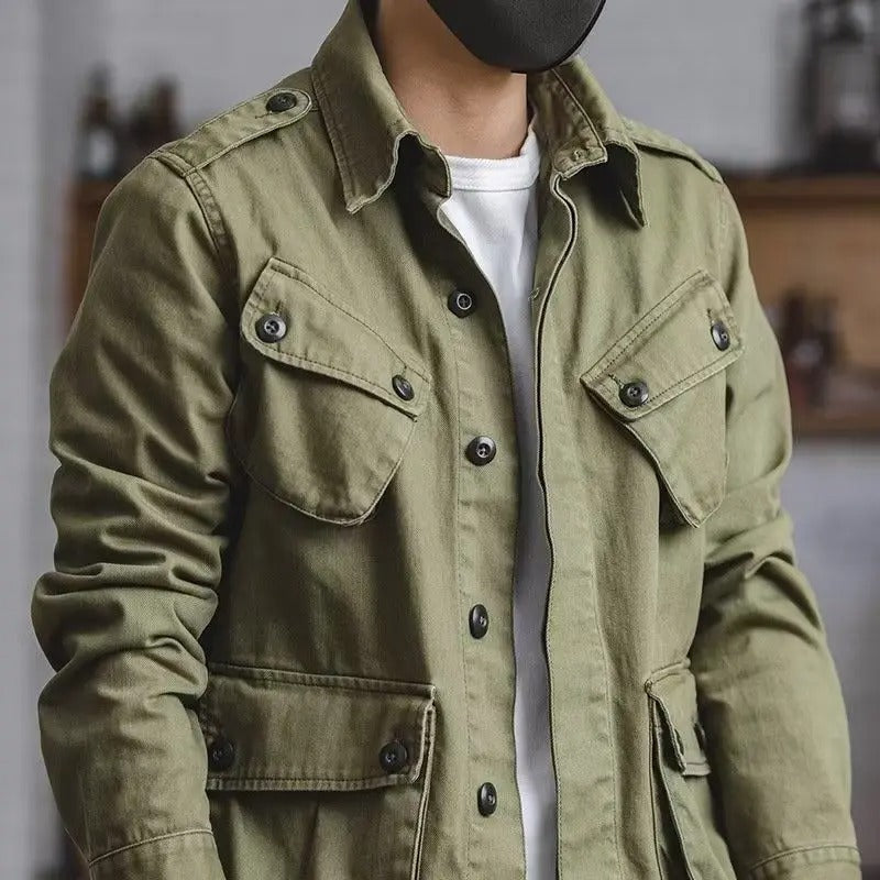 Eustace - Veste militaire décontractée multi-poches verte pour homme