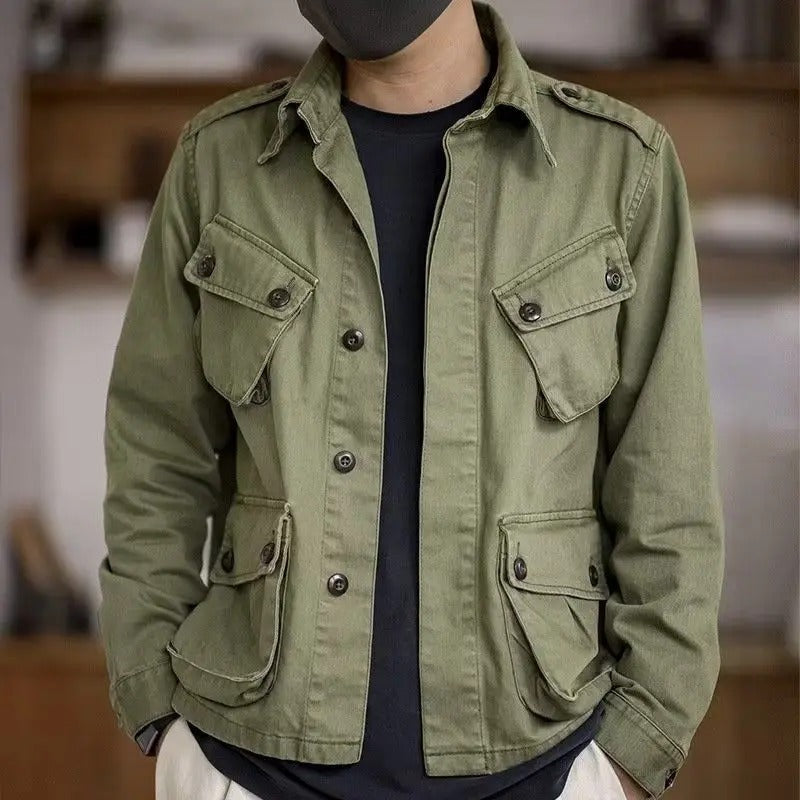 Eustace - Veste militaire décontractée multi-poches verte pour homme