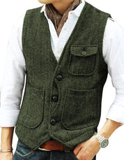 Gregory - Gilet sans manches vintage en tweed pour hommes