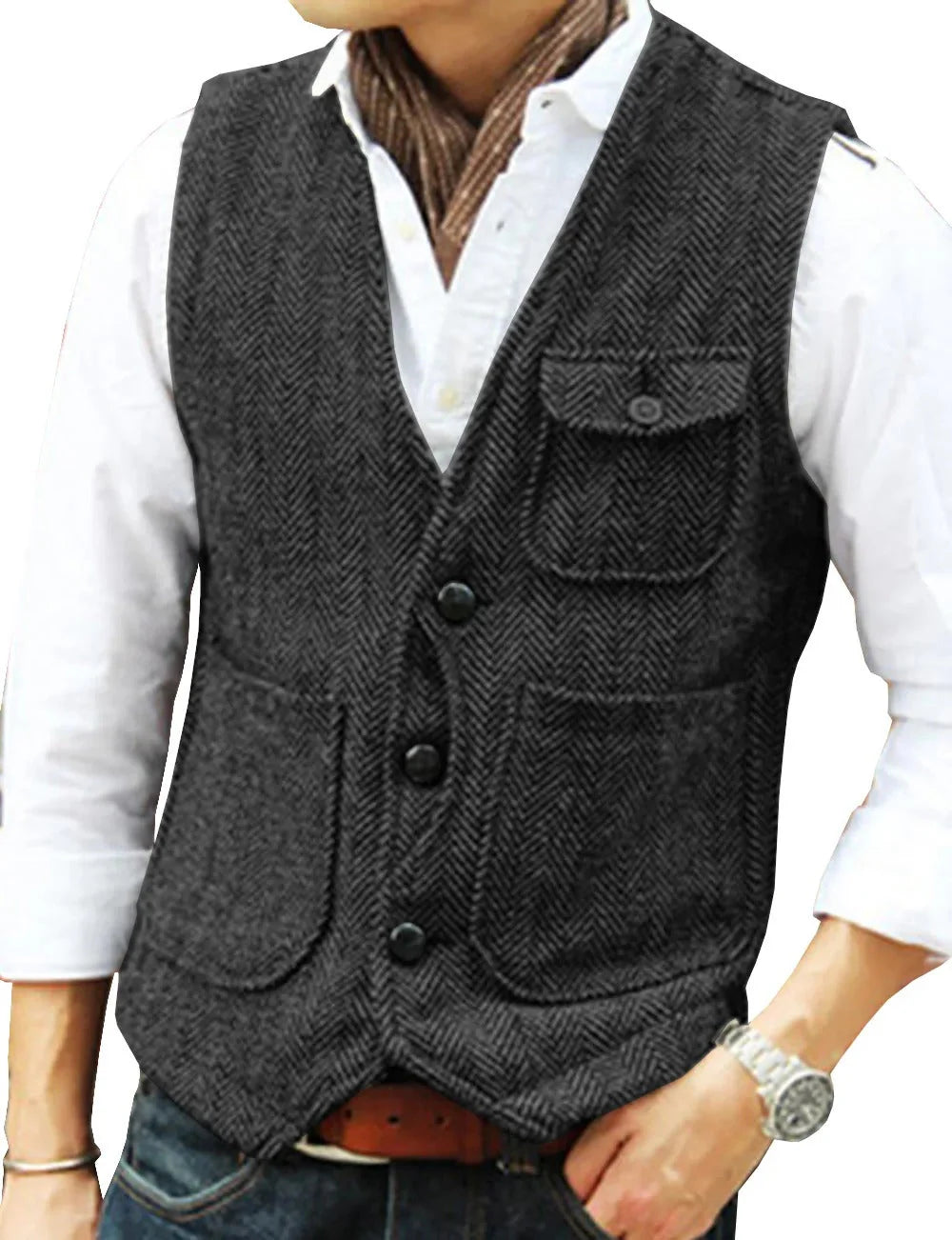 Gregory - Gilet sans manches vintage en tweed pour hommes