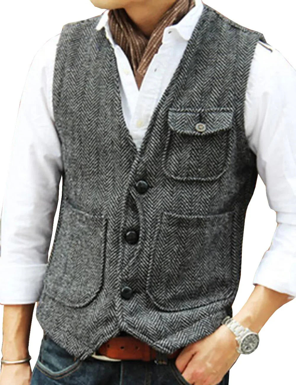 Gregory - Gilet sans manches vintage en tweed pour hommes