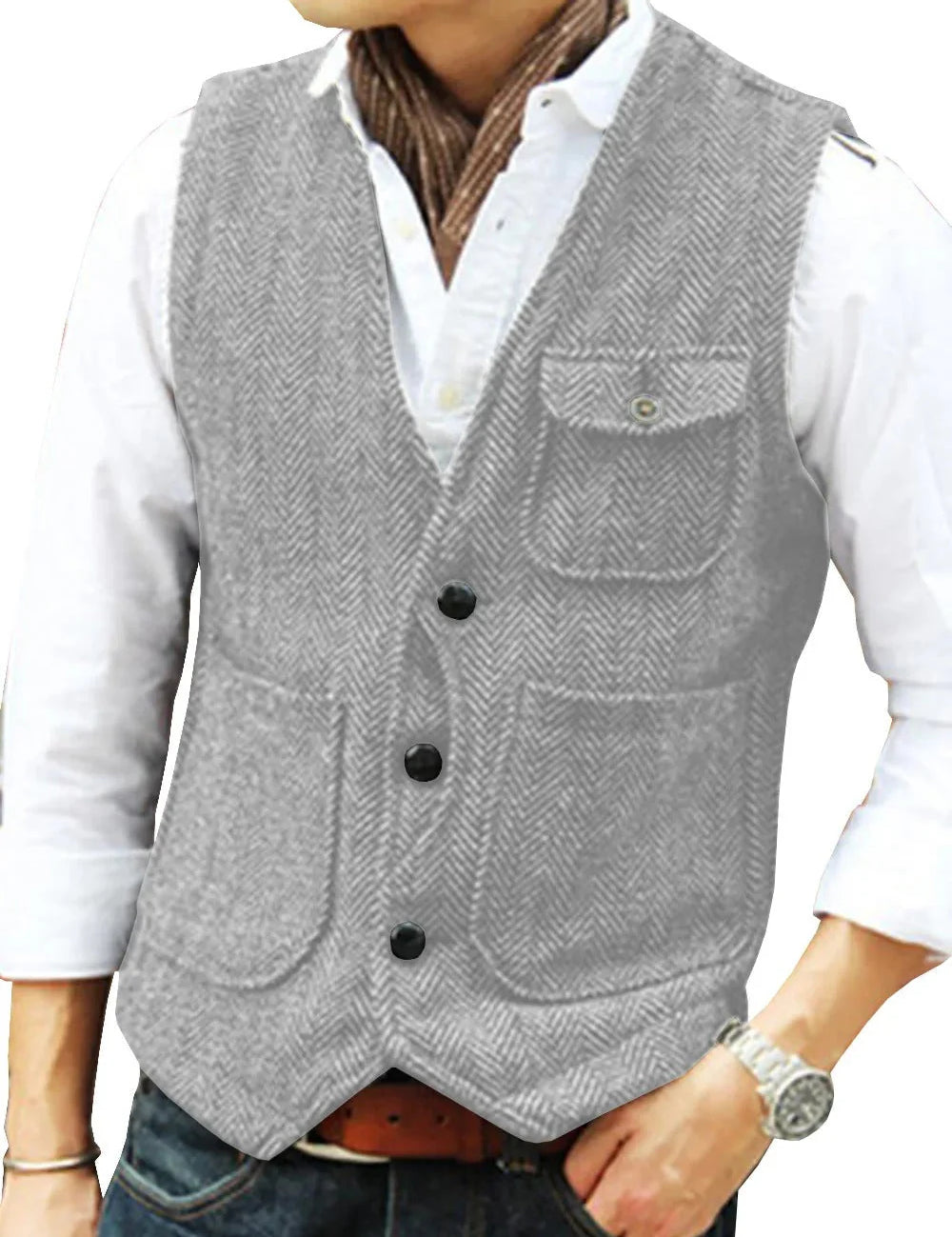 Gregory - Gilet sans manches vintage en tweed pour hommes